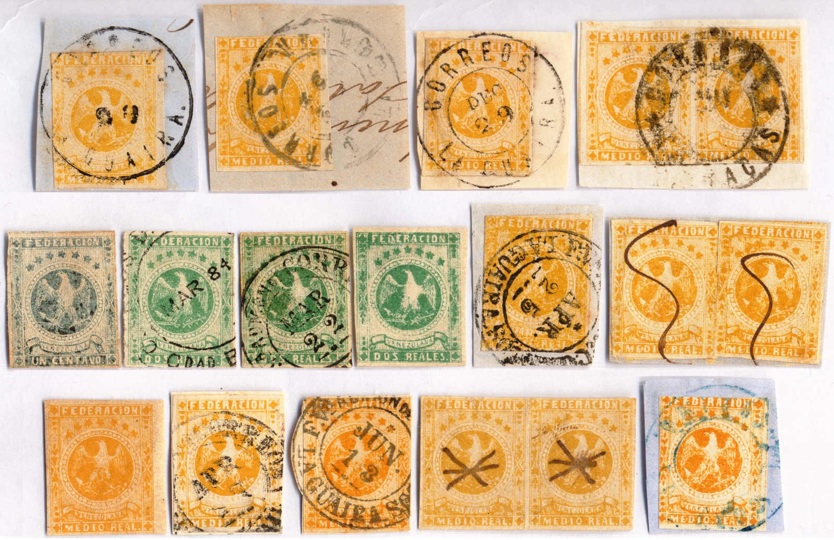 1863/64, 1/2 R., 1 R., 2 R., Lot Of (17), With 2 Pairs, MH, Used, NG, F - VF!. Estimate 600€. - Venezuela