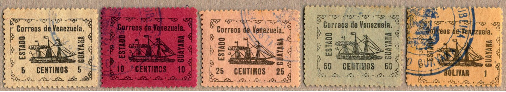 1903, 5 C. -  1 B., Full Set Of (5), All With Blue Cancel, A Fine Set, VF!. Estimate 270€. - Venezuela