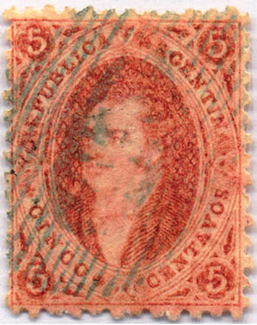 1865, 5 C., Rose Red, Blue Cancellation, VF - XF!. Estimate 150€. - Sonstige & Ohne Zuordnung