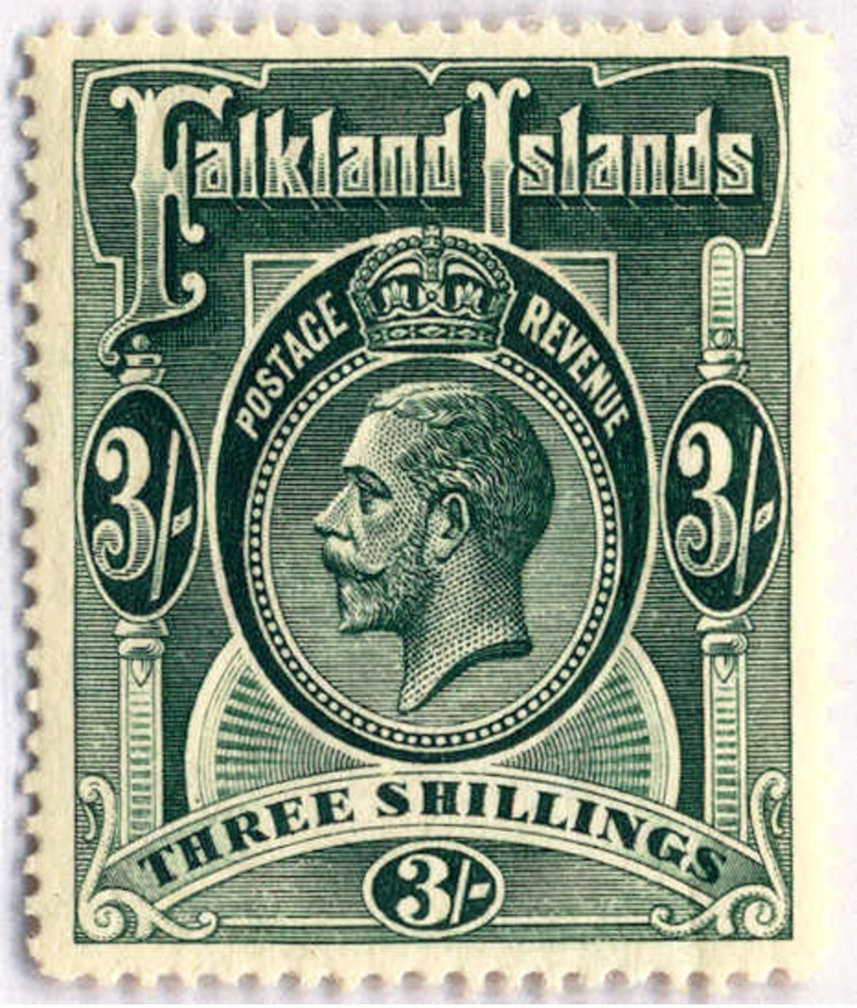 1912, 3 Sh., Slate Green, MH, SUP - XF!. Estimate 300€. - Falklandinseln