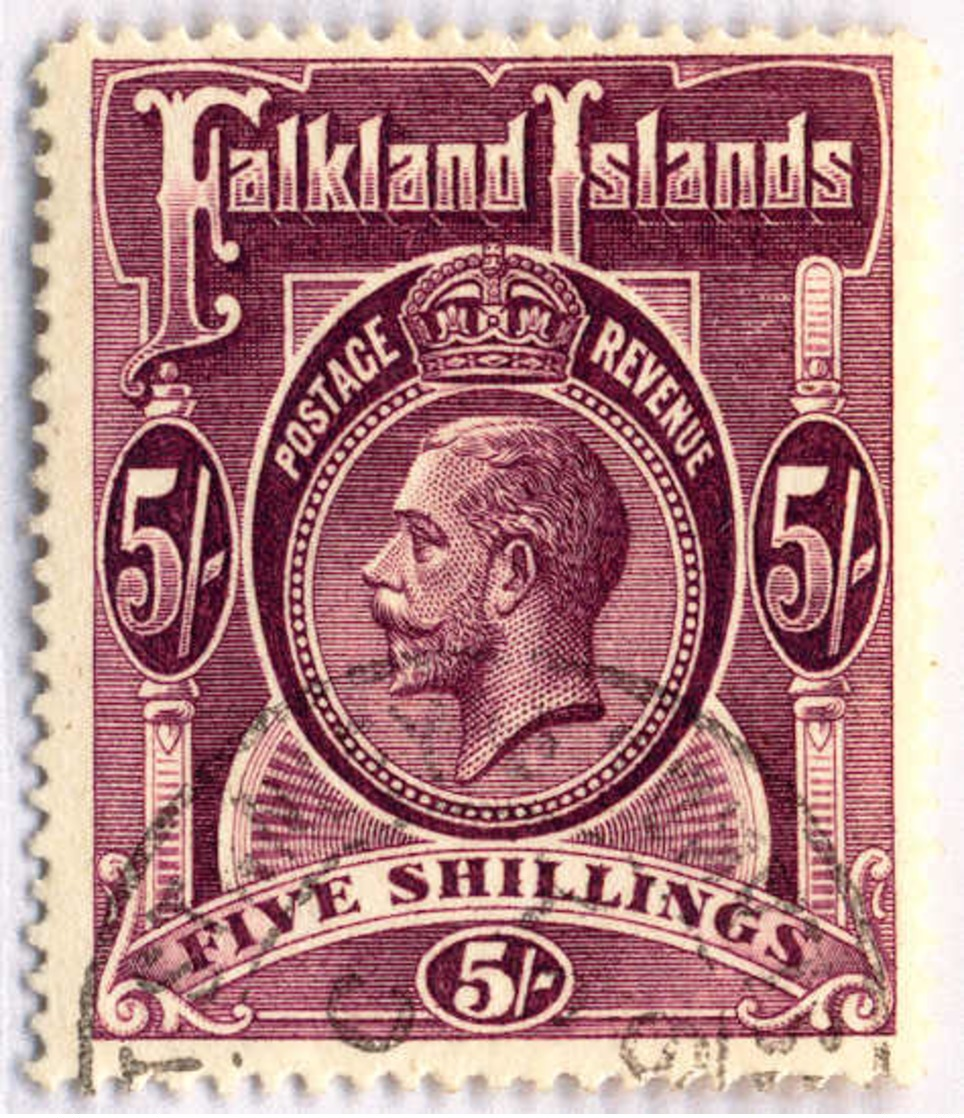 1914, 5 Sh., Reddish Maroon, MH, F - VF!. Estimate 400€. - Islas Malvinas