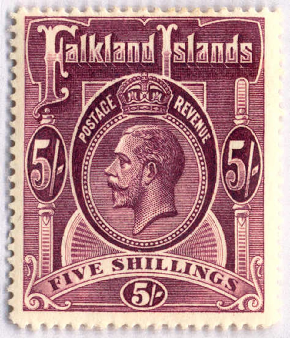 1914, 5 Sh., Reddish Maroon, MH, F - VF!. Estimate 360€. - Falklandinseln