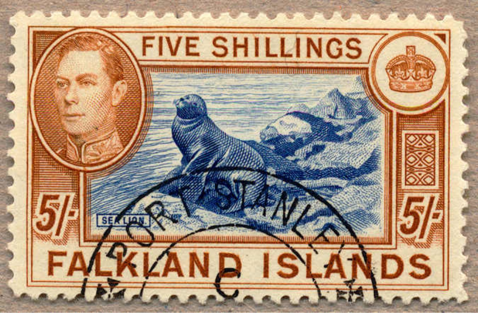 1948, 5 S., Steel Blue And Buff Brown, Neatly Used, Perfectly Centred And Very Rich And Fresh Colour, XF-SUP!. Estimate  - Falklandinseln