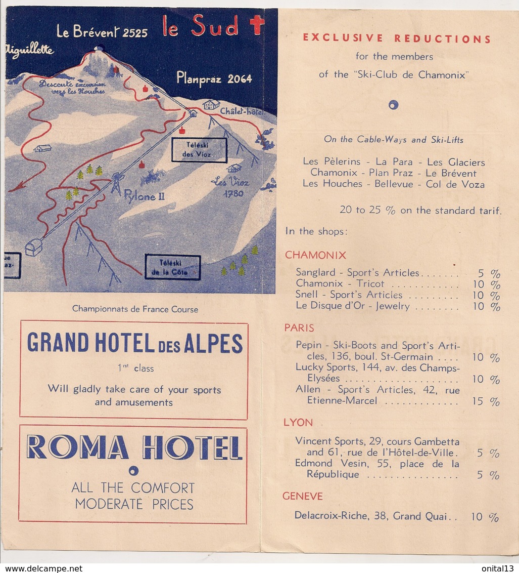 ANNEES 50 / DEPLIANT TOURISTIQUE SKI CLUB CHAMONIX  PLAN PRAZ  LE BREVENT   E31 - Dépliants Turistici