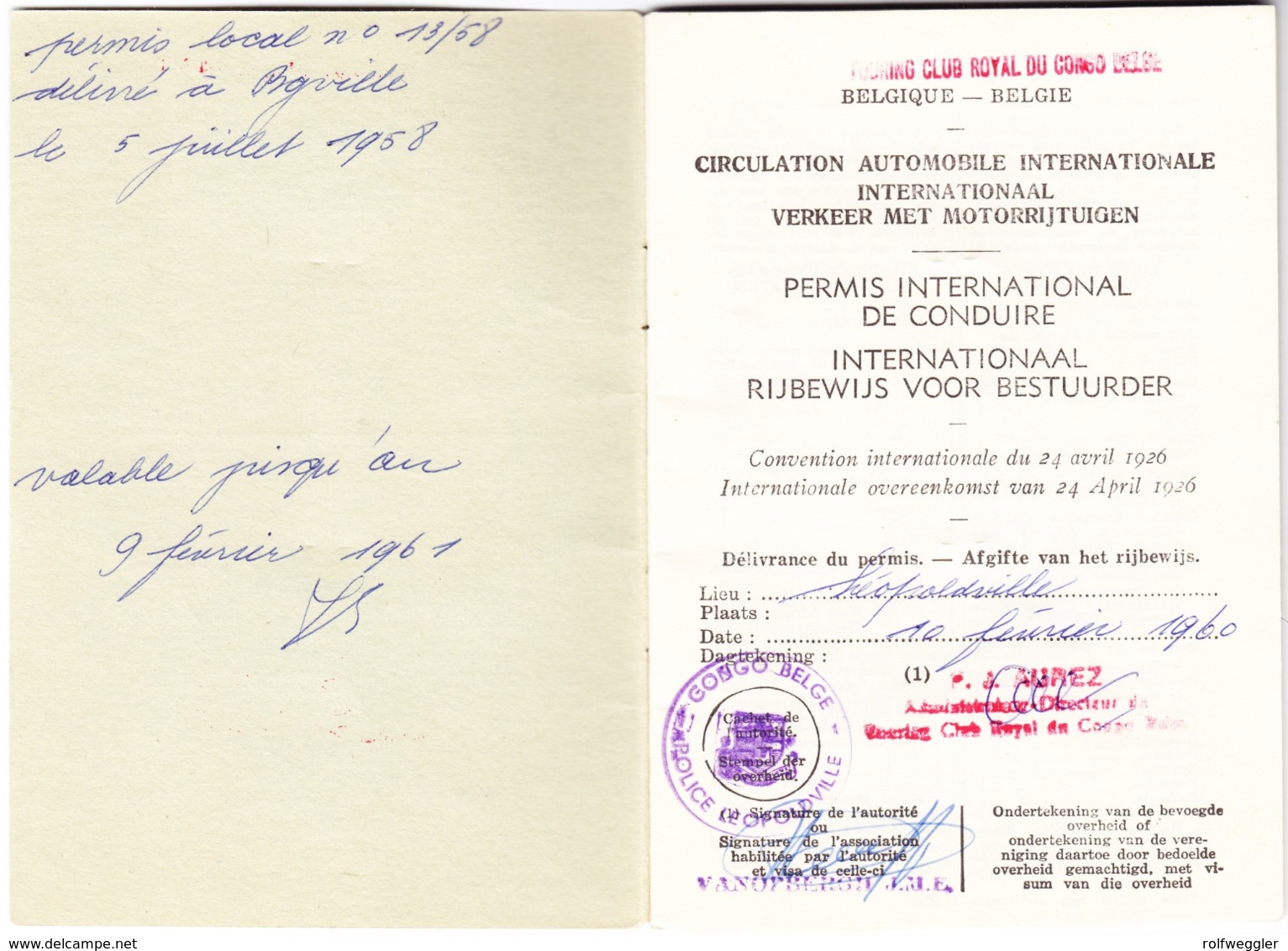 1958 Internationaler Führerausweis; Touring Club Royal Du Congo Belge; Komplett. Permis De Conduire - Ohne Zuordnung