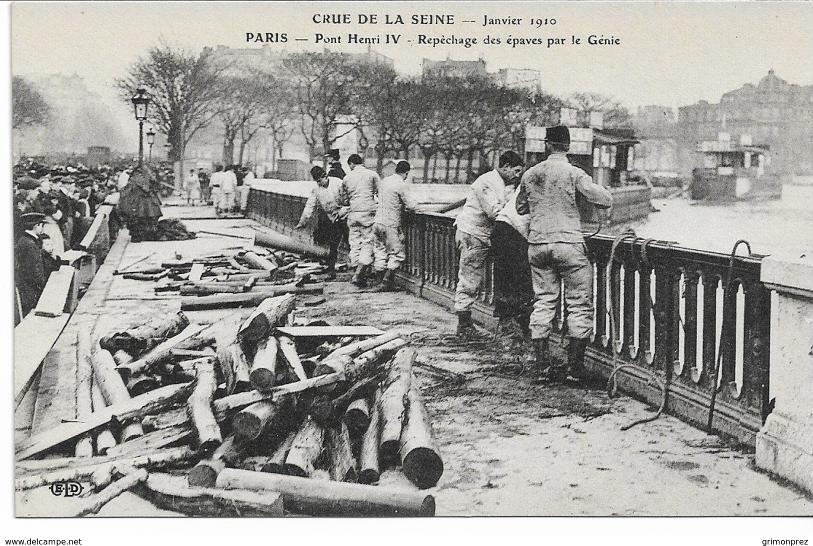 CPA PARIS  Crue De La Seine Pont Henri IV Repêchage Des épaves Par Le Génie  Janvier 1910   édit ELD - Inondations De 1910