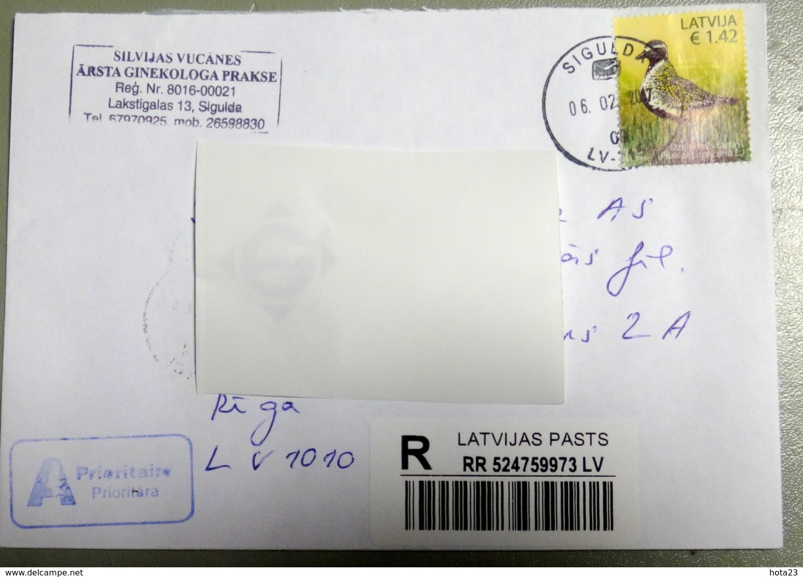 Latvia.2015 Latvian Bird - European Golden Plover  STAMP REGISTERED LETTER LOCAL SIGULDA - Lettonie