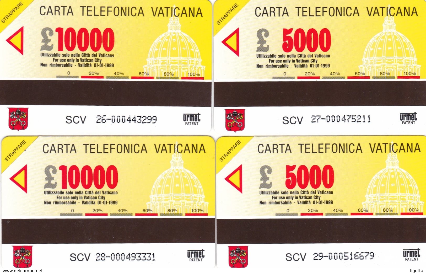 LOTTO 49 DI N° 4 SCHEDE VATICANO SCADENZA 01/01/1999 NUOVE - Vaticano