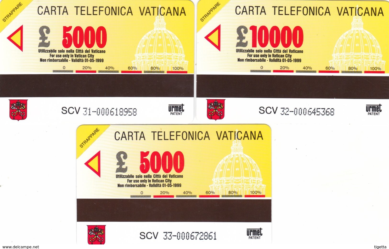 LOTTO 50 DI N° 3 SCHEDE VATICANO SCADENZA 01/05/1999 NUOVE - Vaticano