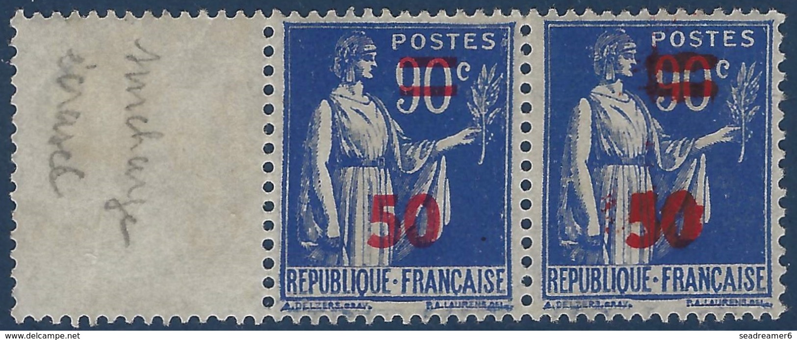 France Type Paix N°482** 50c/90c Surcharge Tres Surencrée Tenant à Normale RRR Ainsi Signé Calves - 1932-39 Peace