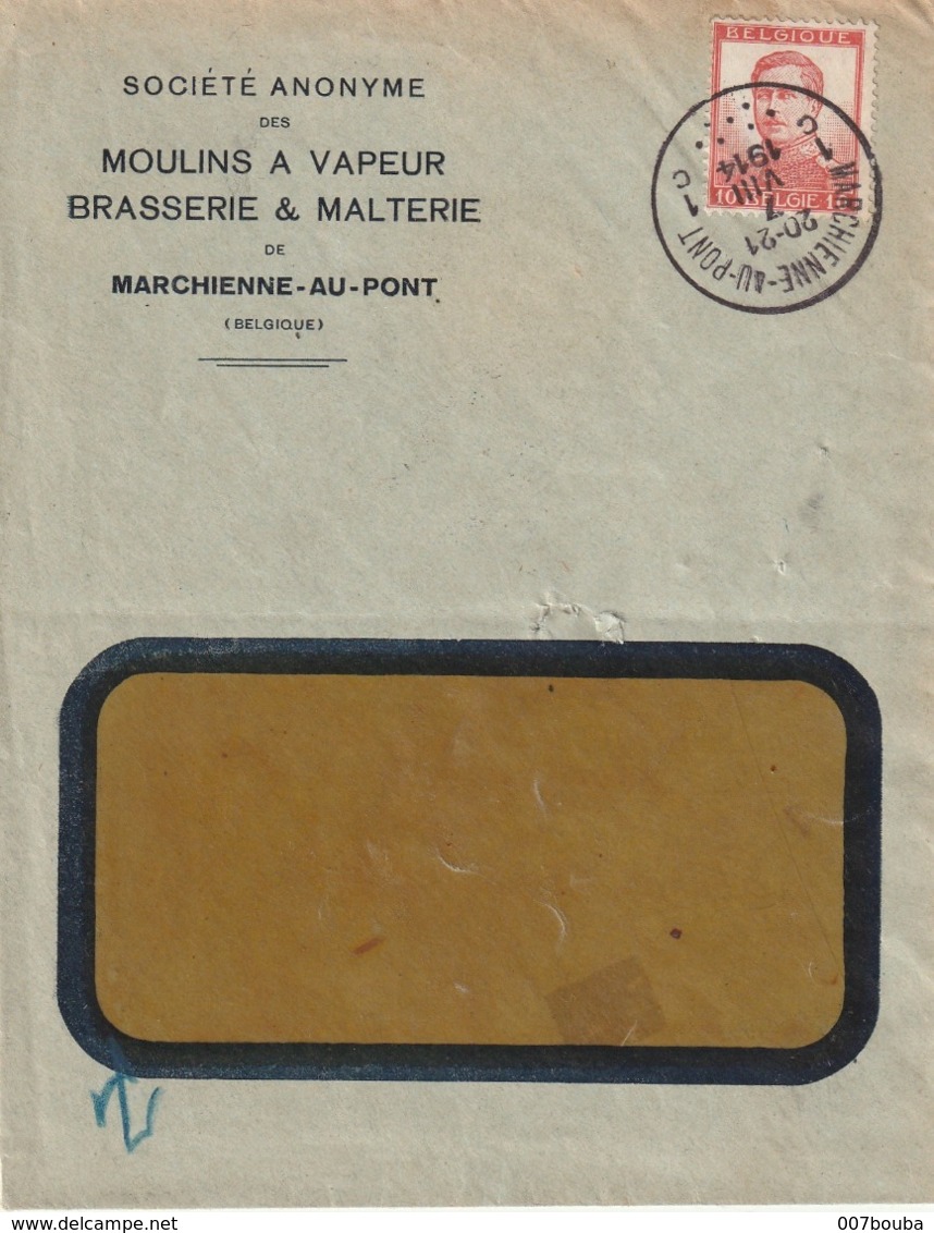 Marchienne-au-Pont / Lettre à Entête "S.A.  Moulins à Vapeur Brasserie Et Malterie " 1914 + Relais Jamioulx Au Dos - 1912 Pellens