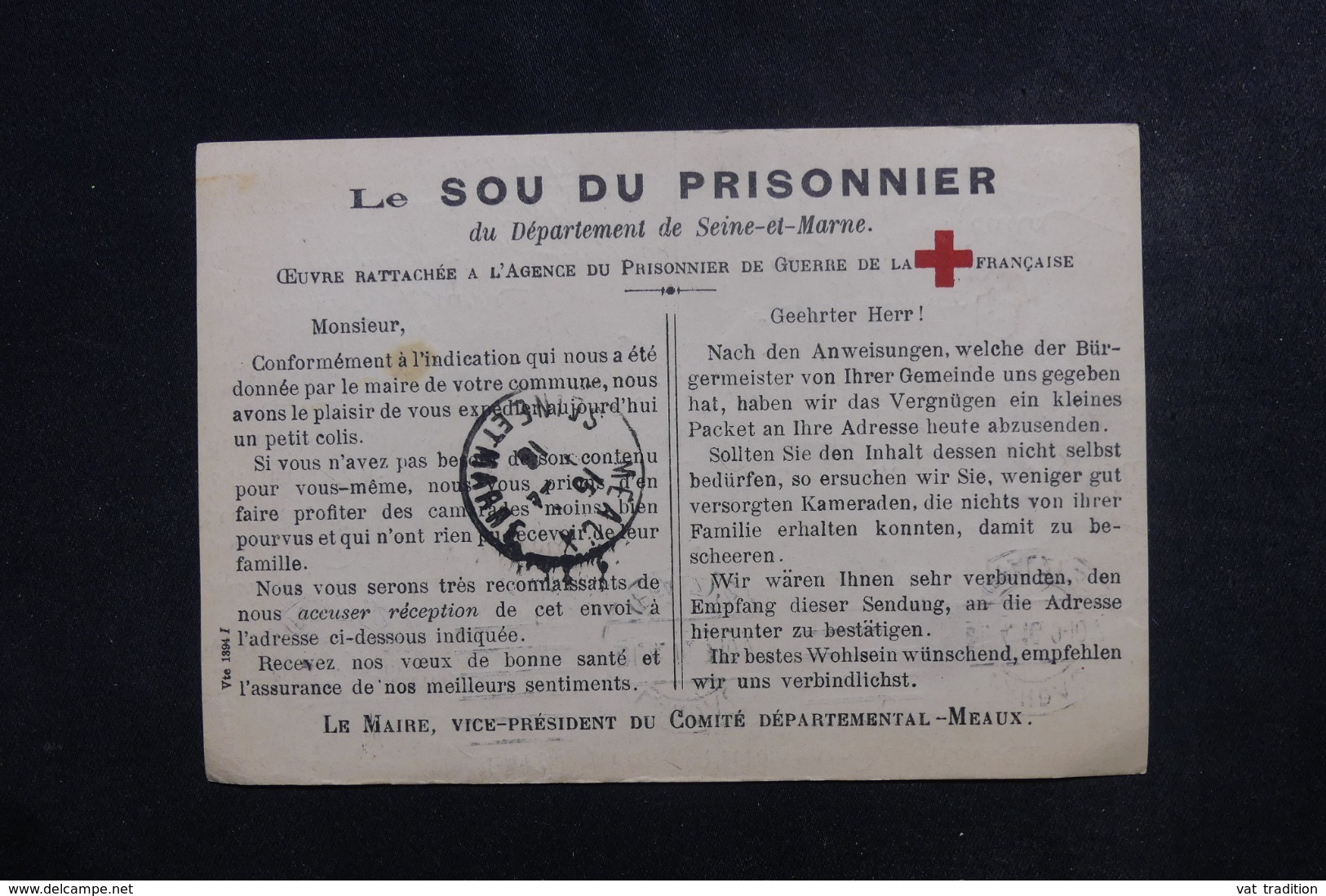 FRANCE - Carte De Réception De Colis D'un Prisonnier En 1916 Au Camp De Landau Pour Melun - L 46564 - 1. Weltkrieg 1914-1918