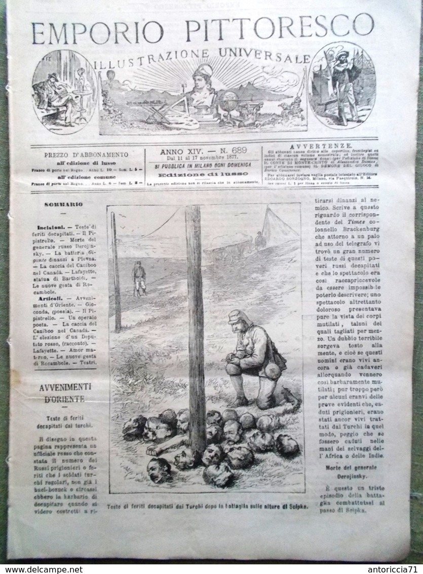 Emporio Pittoresco Del 11 Novembre 1877 Turchi Plevna Caccia Al Caribù Lafayette - Voor 1900