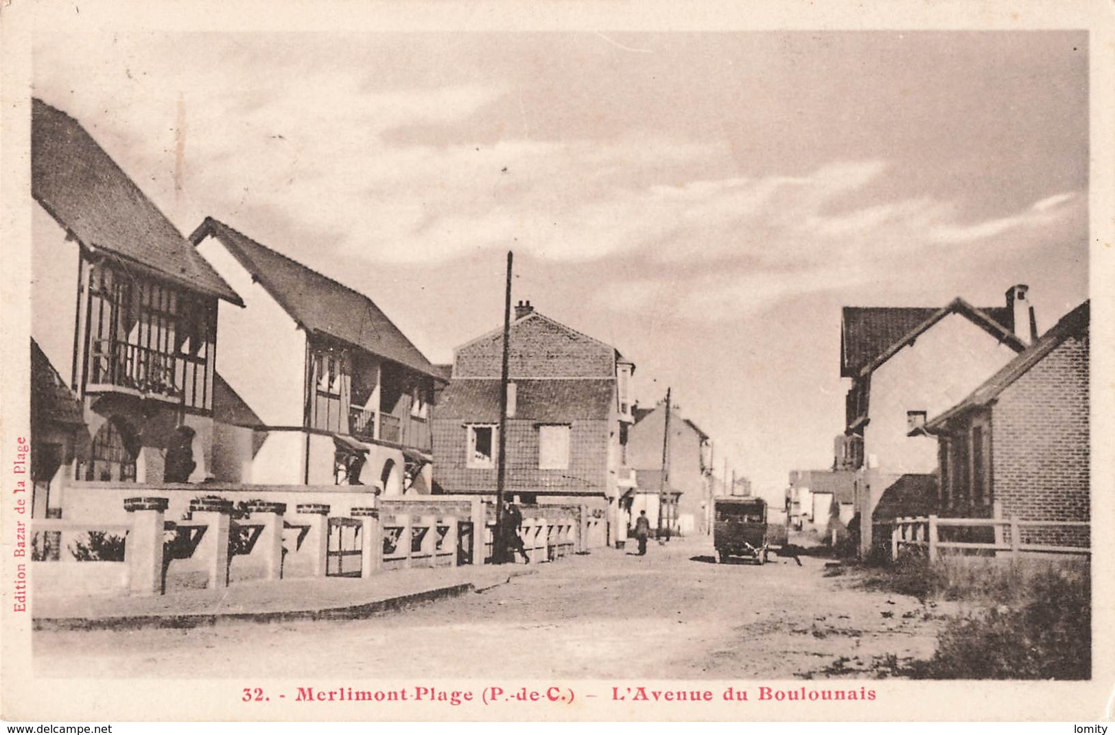 62 Merlimont Plage Avenue Du Boulonnais Cpa Carte Animée Vieille Voiture Auto Automobile Cachet Merlimont 1939 - Autres & Non Classés