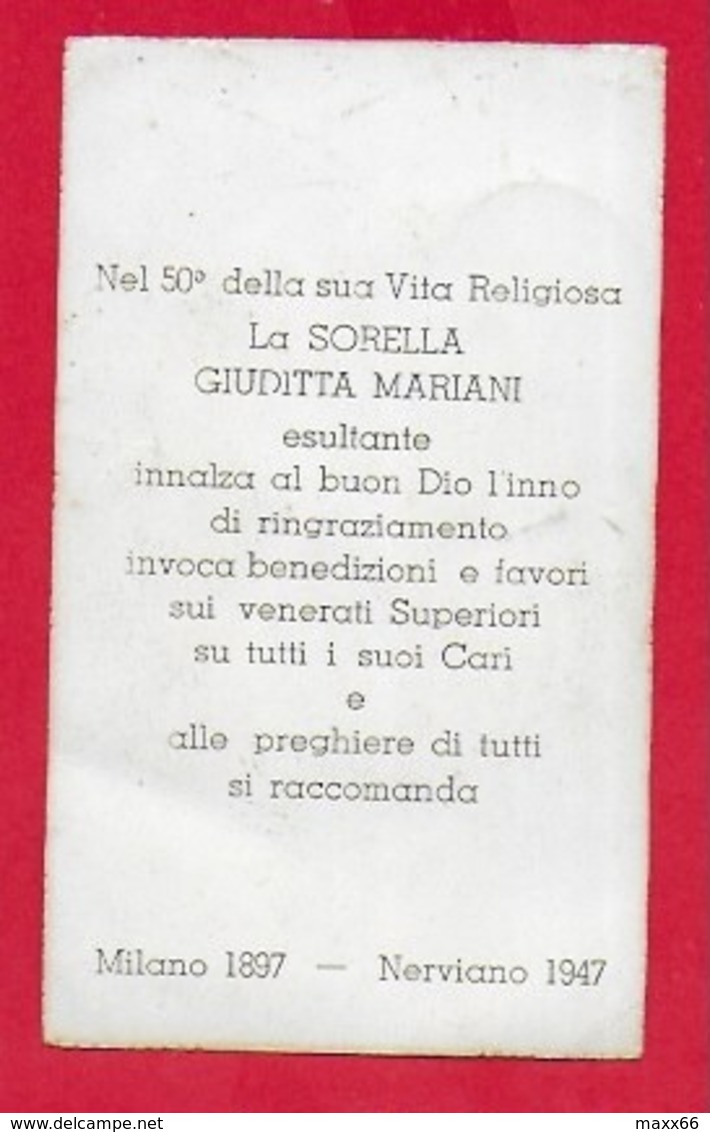 SANTINO ITALIA - 50 Anni Vita Religiosa GIUDITTA MARIANI - NERVIANO 1947 - Maria Bambina - 6 X 10 - Santini