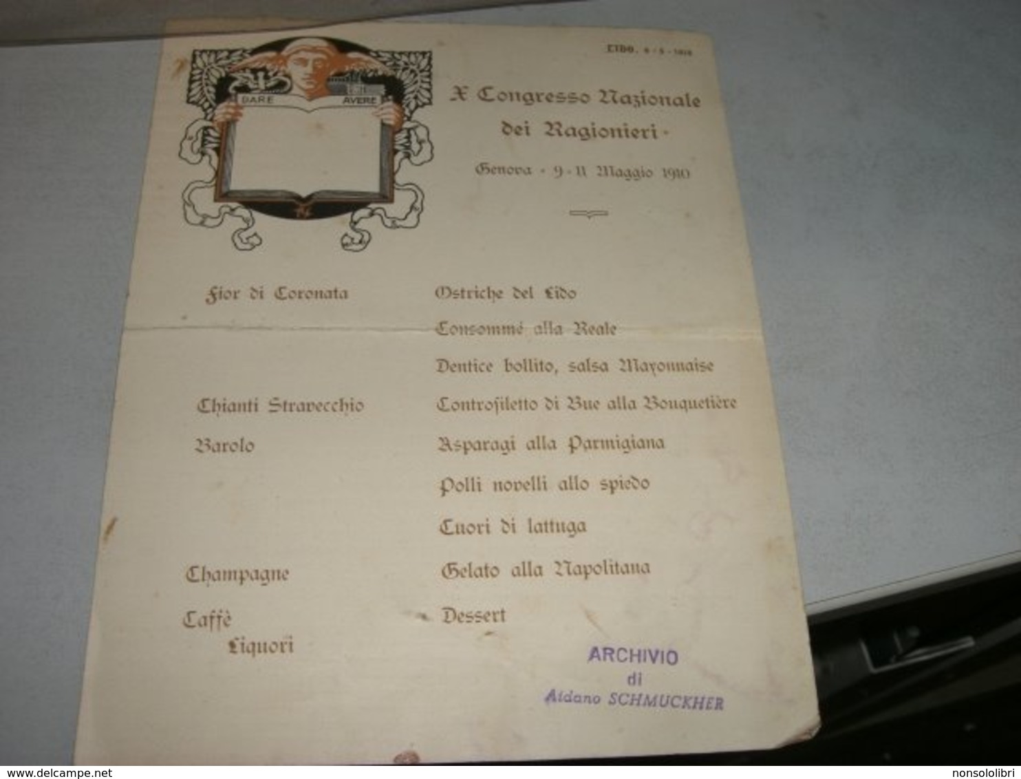 MENU' X CONGRESSO NAZIONALE DEI RAGIONIERI 1910 GENOVA - Menu