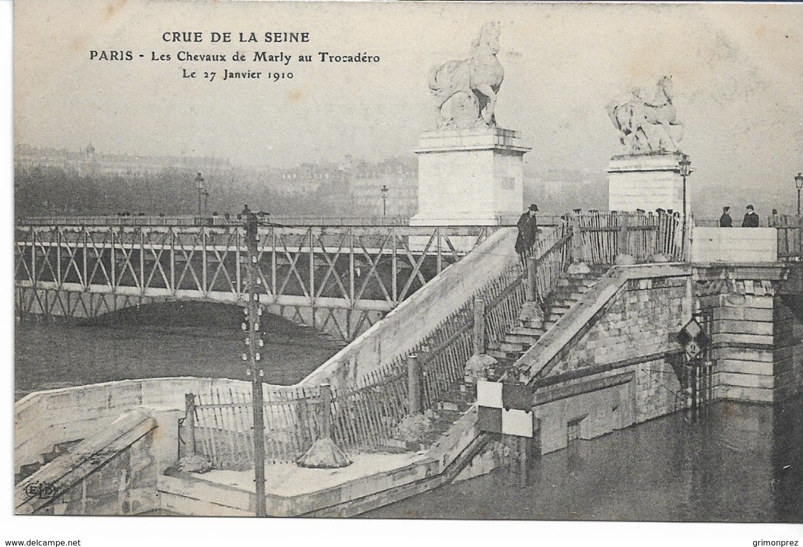 CPA PARIS  Crue De La Seine Les Chevaux De Marly Au Trocadéro  Le 27 Janvier 1910  édit ELD - Inondations De 1910