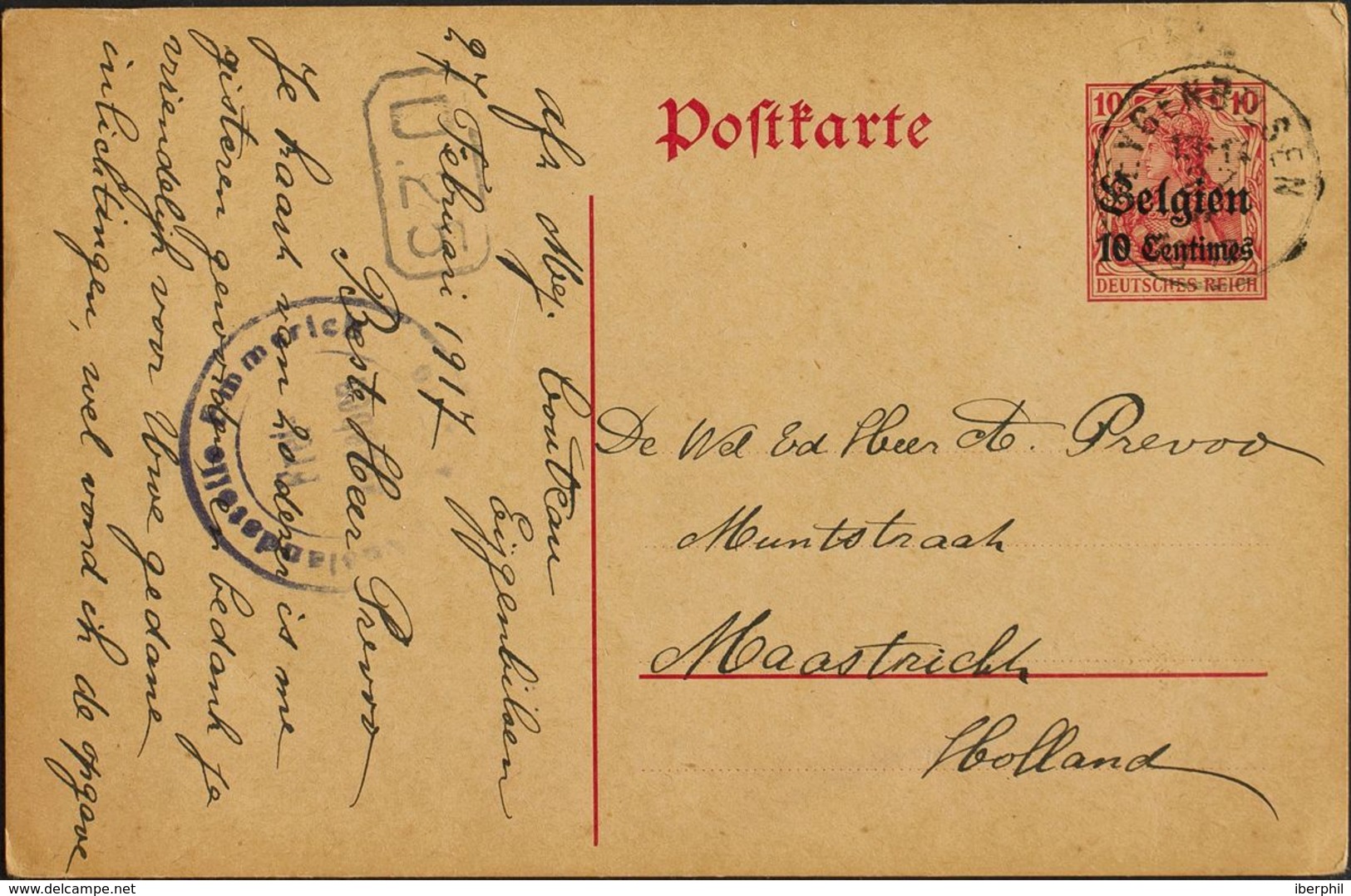 Bélgica Ocupación Alemana, Entero Postal. Sobre Yv . 1917. 10 Cts Sobre 10 P Rojo Sobre Tarjeta Entero Postal De EIGENBI - Otros - Europa