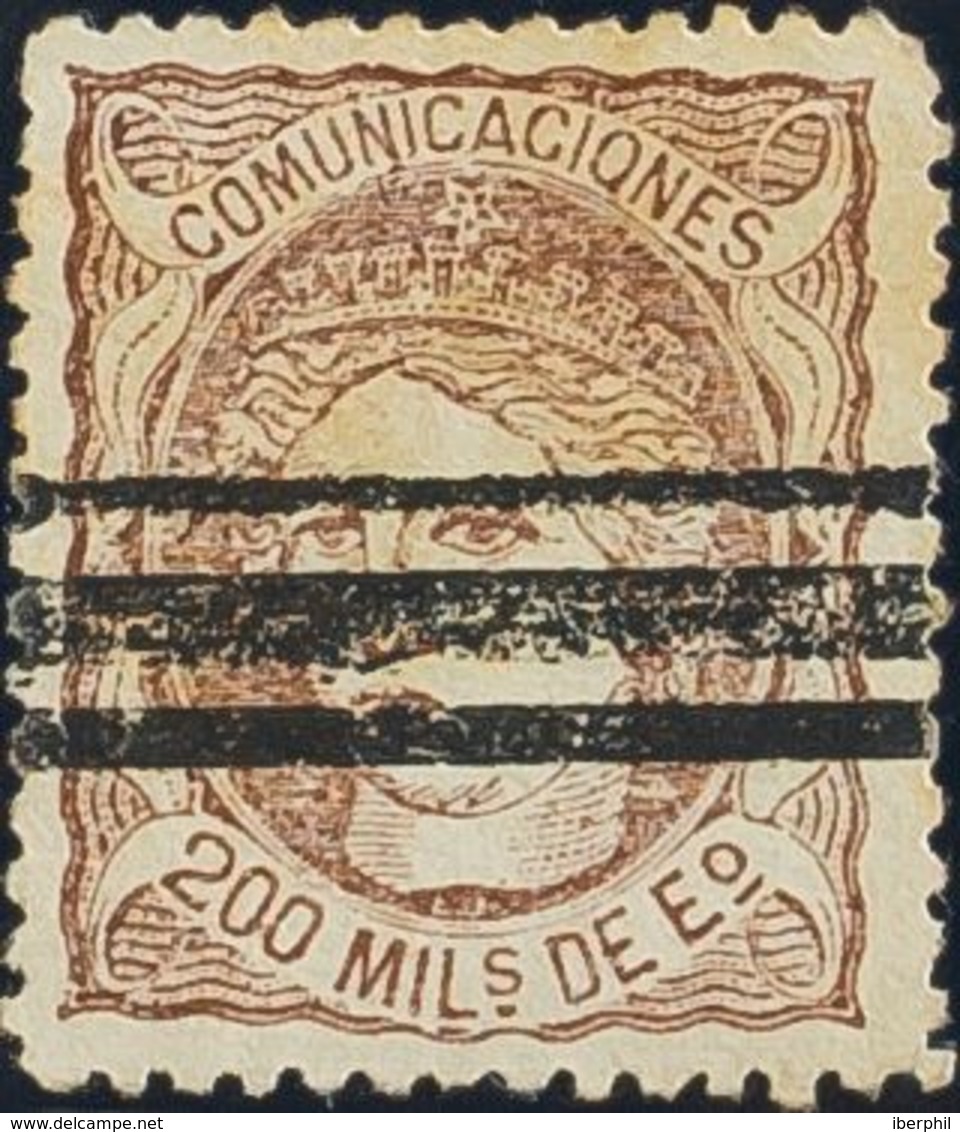 España. Falso Postal. º109F. 1870. 200 Mils Castaño. FALSO POSTAL TIPO II, Barrado. MAGNIFICO. - Otros & Sin Clasificación