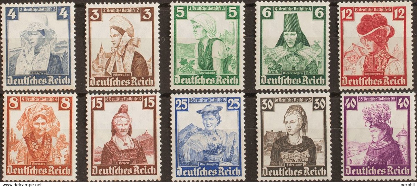 Alemania. MH *Yv 547/56. 1935. Serie Completa. MAGNIFICA. (Mi588/97 40 Euros) - Prephilately