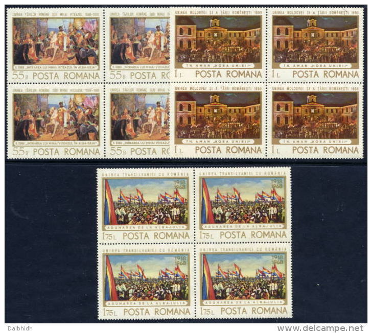 ROMANIA 1968 Anniversary Of Incorporation Of Transylvania In Blocks Of 4  MNH / **   Michel 2721-23 - Unused Stamps