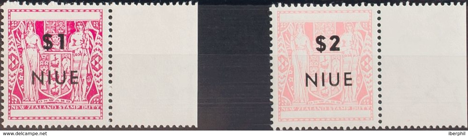 Niue. MNH **Yv 104/05b. 1967. 1 $ Lila Rosa Y 2 $ Rosa. Sobrecarga "NIVE" (más Delgada). MAGNIFICOS. Yvert 2008: 27,5 Eu - Niue
