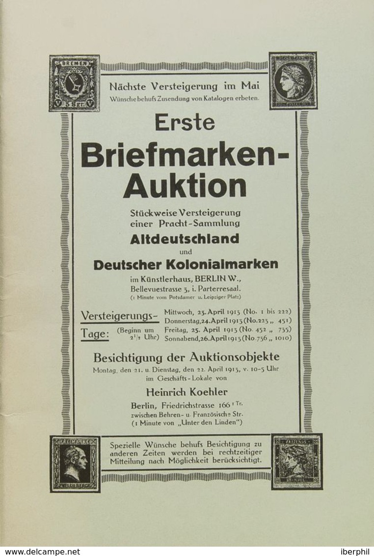 Alemania, Bibliografía. 1913. Catálogo Reimpreso De La Subasta ALDEUTSCHLAND UND DEUTSCHER KOLONIALMARKEN, Celebrada Del - Catalogues For Auction Houses