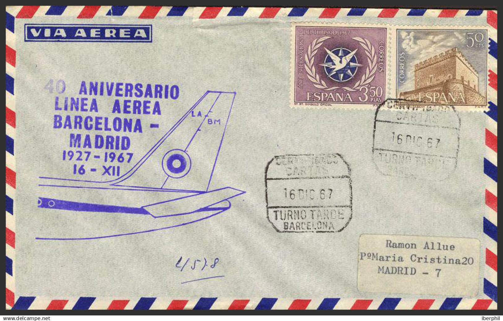 España. 2º Centenario Correo Aéreo. 40º Aniv. BCN - MADRID. MAGNIFICA. - Cartas & Documentos