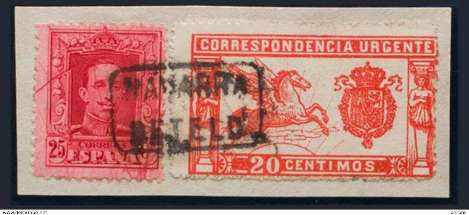 España. Navarra. Filatelia. Sobre 317, 324. (1925ca). 25 Cts Carmín Y 20 Cts Rojo, Sobre Fragmento. Matasello Cartería N - Otros & Sin Clasificación