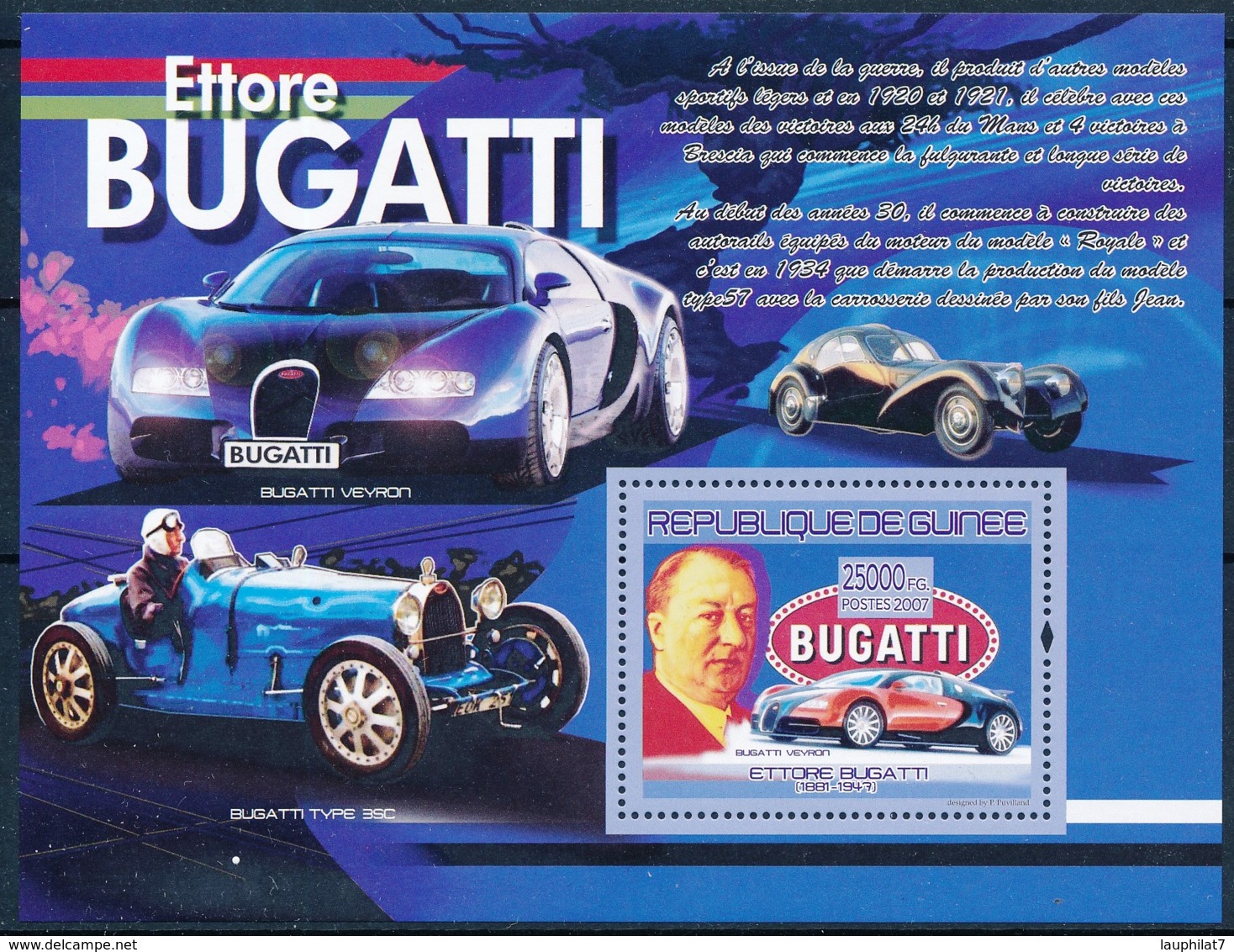 [401991]TB//**/Mnh-Guinée 2007 - Ettore Bugatti, Voitures Anciennes - Auto's