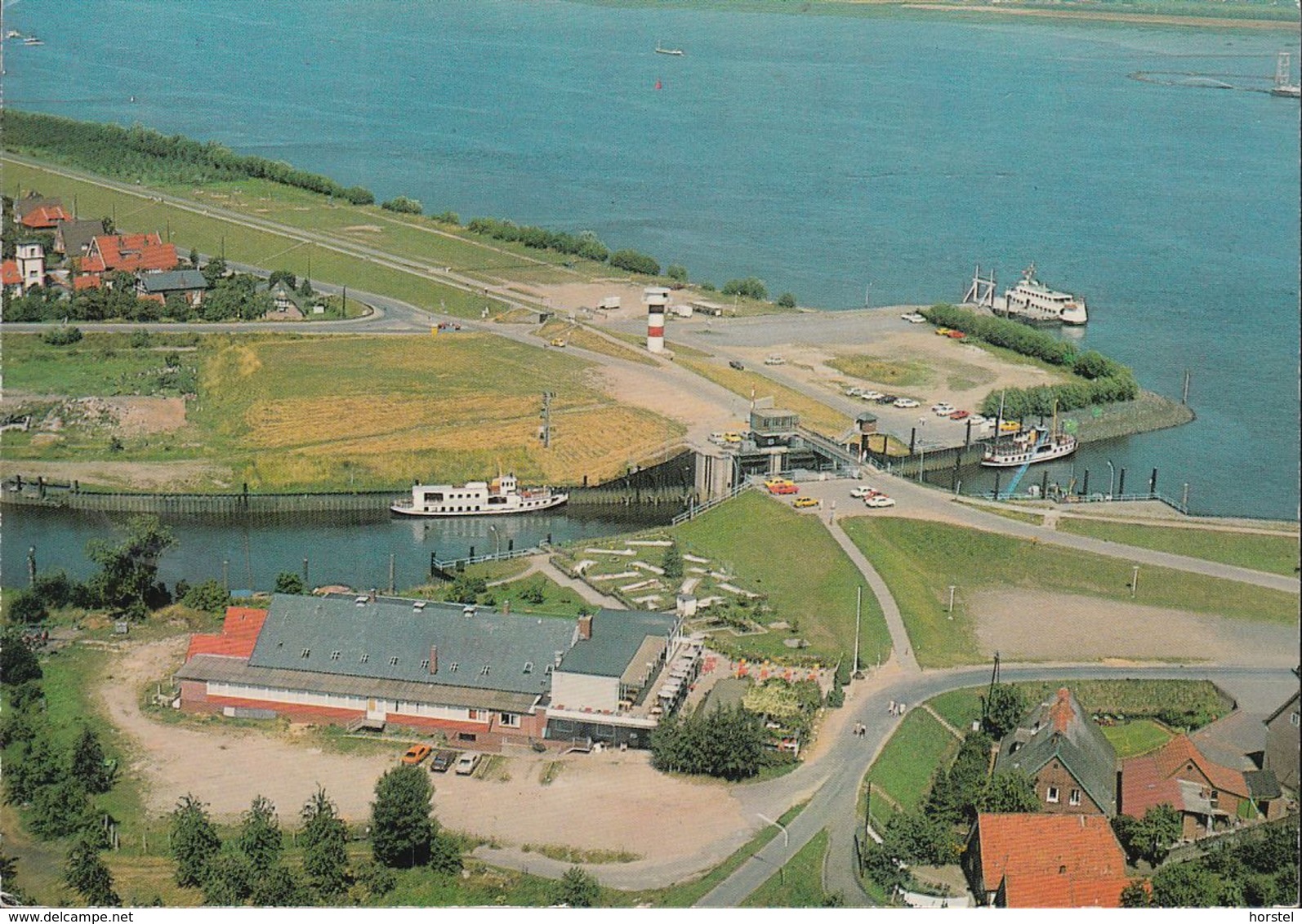 D-21720 Grünendeich - Fährhaus Lühe/Cohrs  (Jork) - Panorama Restaurant - Dampfer - Luftbild - Aerial View - Stade