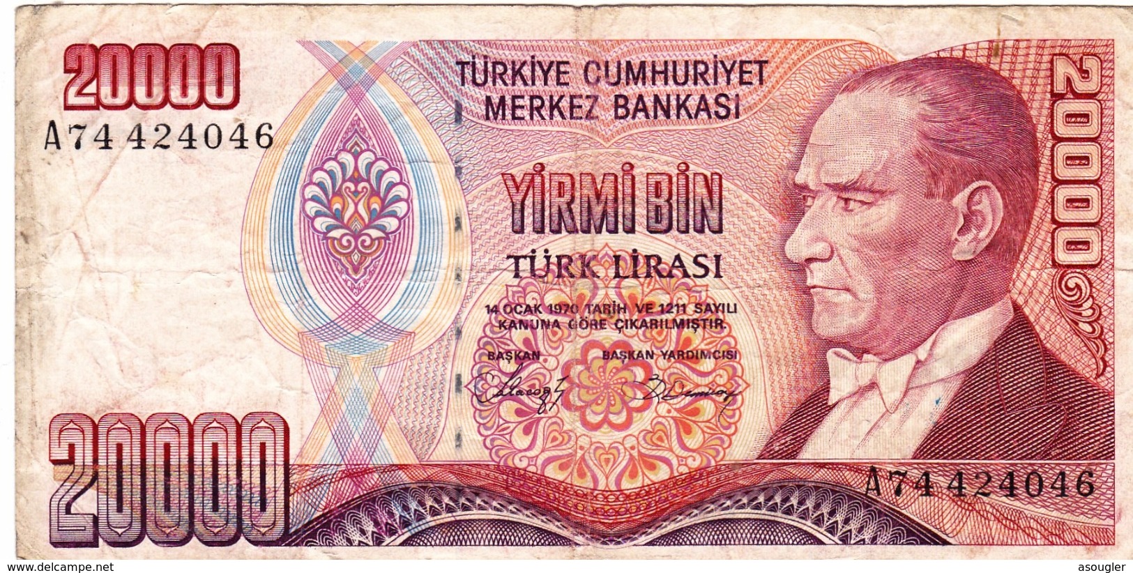 TURKEY 20000 LIRA 1970 (1988) F P-201 "free Shipping Via Regular Air Mail (buyer Risk) - Turkije