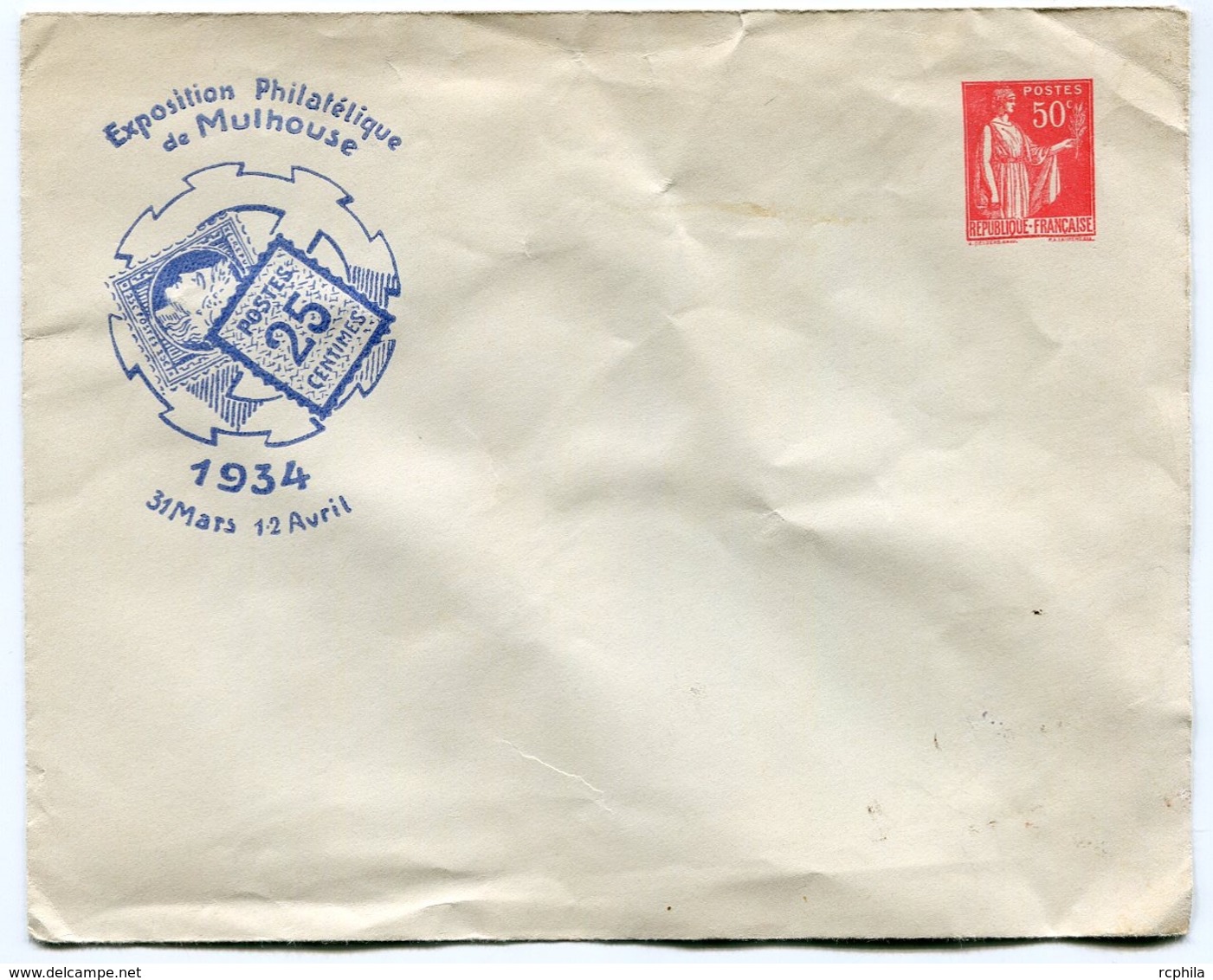 RC 14494 FRANCE ENTIER TSC 50c PAIX EXPOSITION DE MULHOUSE 1934 COTE 100€ ( VOIR DESCRIPTION ) - Standard Covers & Stamped On Demand (before 1995)