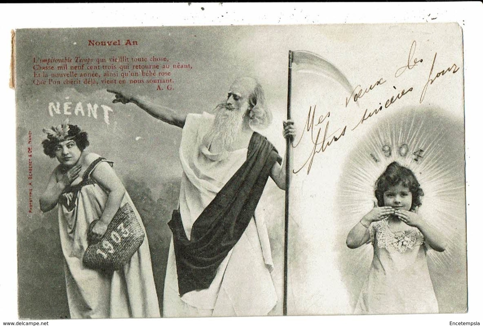 CPA-Carte Postale-France-Nouvel An - L'homme à La Faucille Chasse 1903   VM8955 - New Year