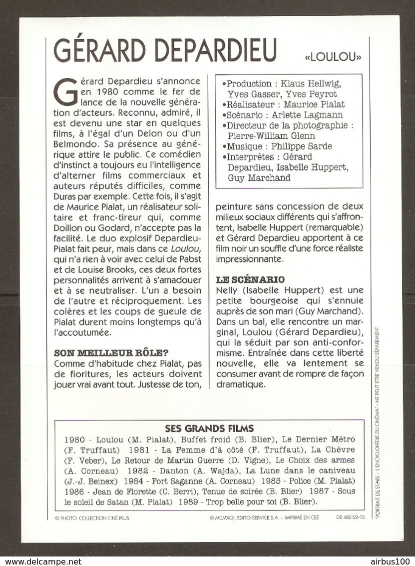 PORTRAIT DE STAR 1980 FRANCE - ACTEUR GÉRARD DEPARDIEU Dans LOULOU - ACTOR CINEMA FILM PHOTO - Fotos