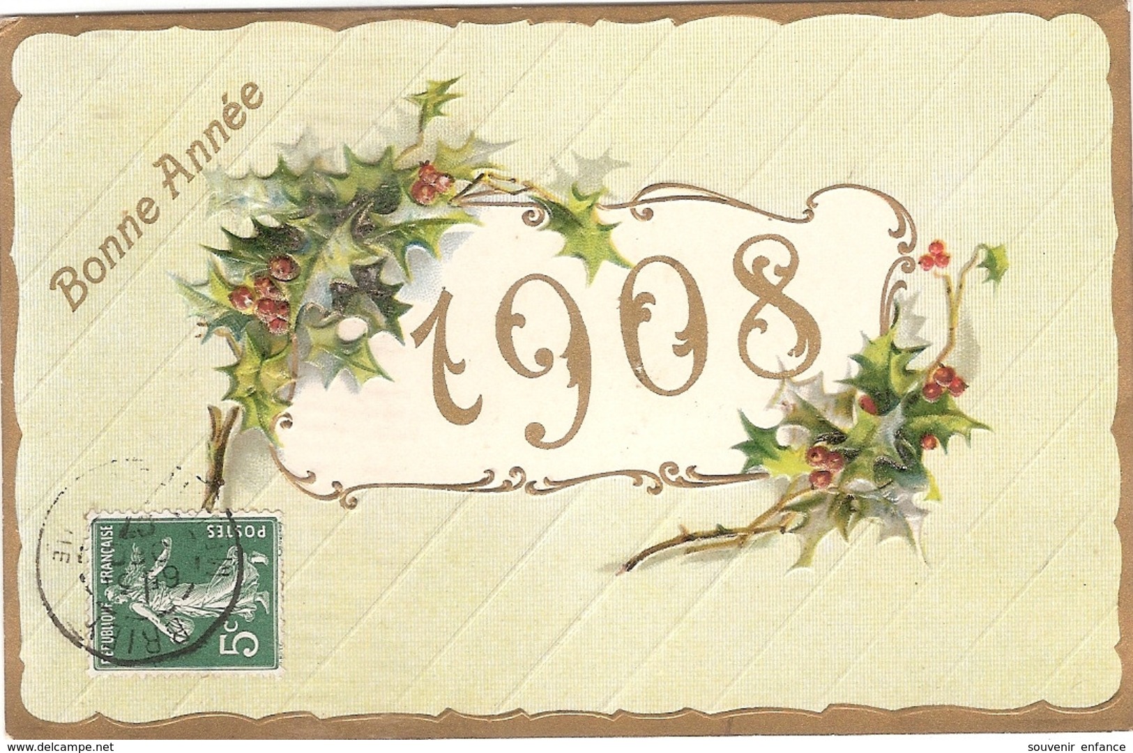 CPA Carte Gaufrée Bonne Année 1908 - Nouvel An