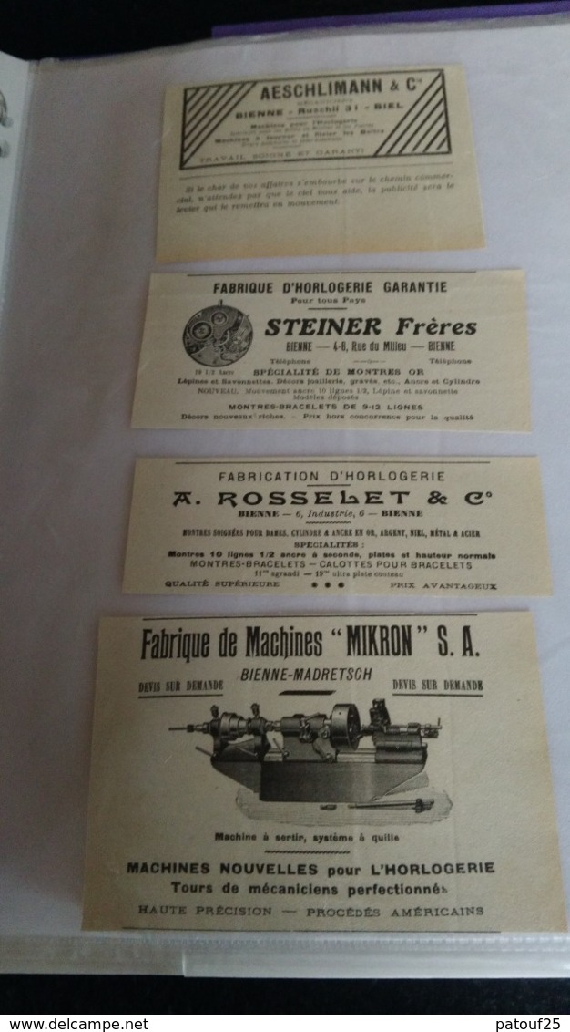 Lot Anciennes Publicités Bienne Suisse Horlogerie 1912 - Advertising