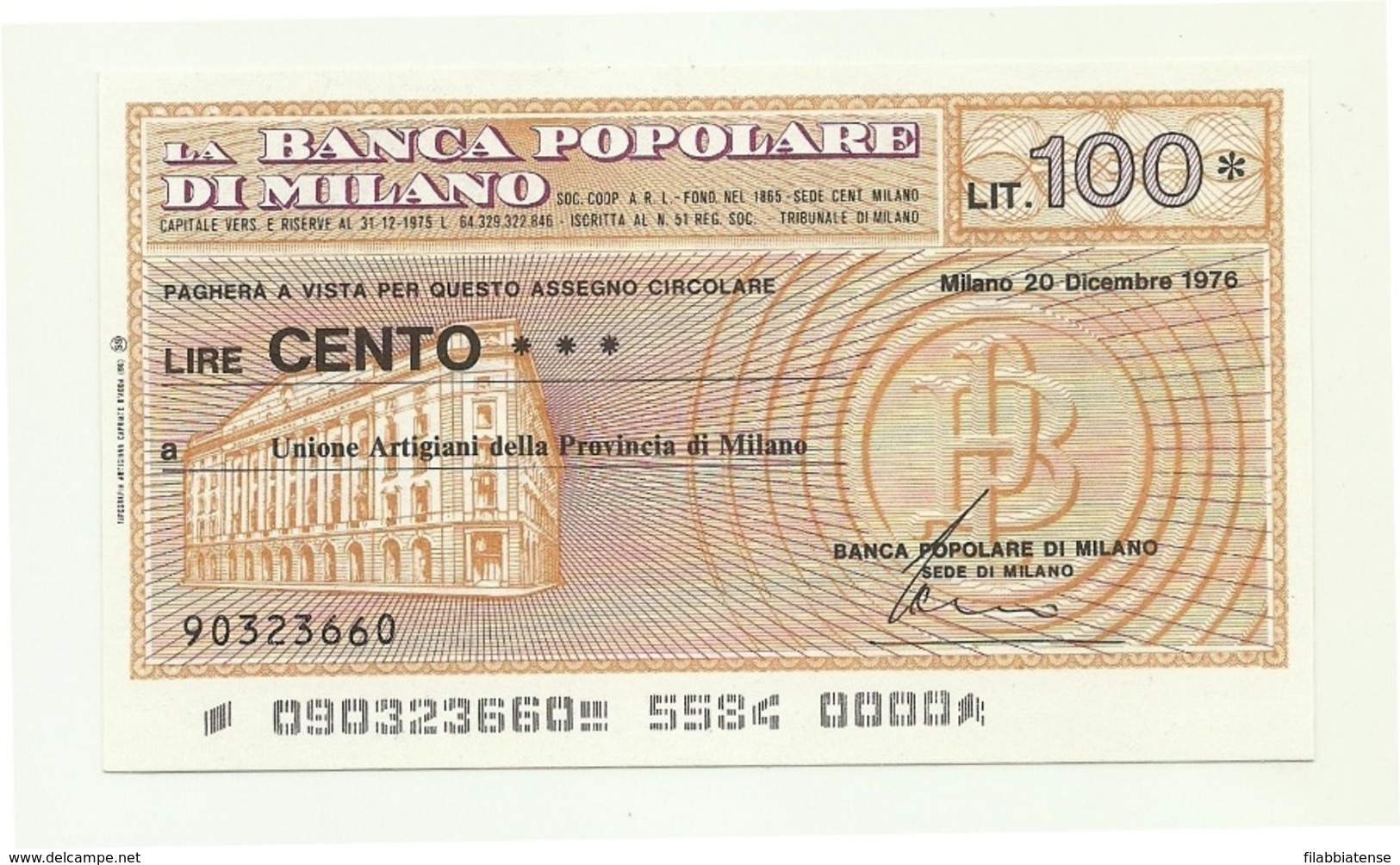 1976 - Italia - Banca Popolare Di Milano - Unione Artigiani Della Provincia Di Milano ---- - [10] Assegni E Miniassegni