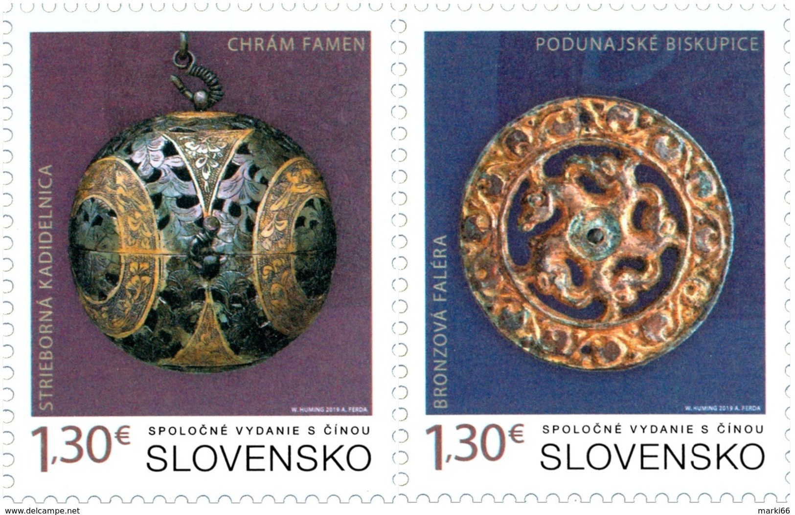 Slovakia - 2019 - Silver Incense Burner And Bronze Phalera - Joint Issue With China - Mint Stamp Set - Nuovi