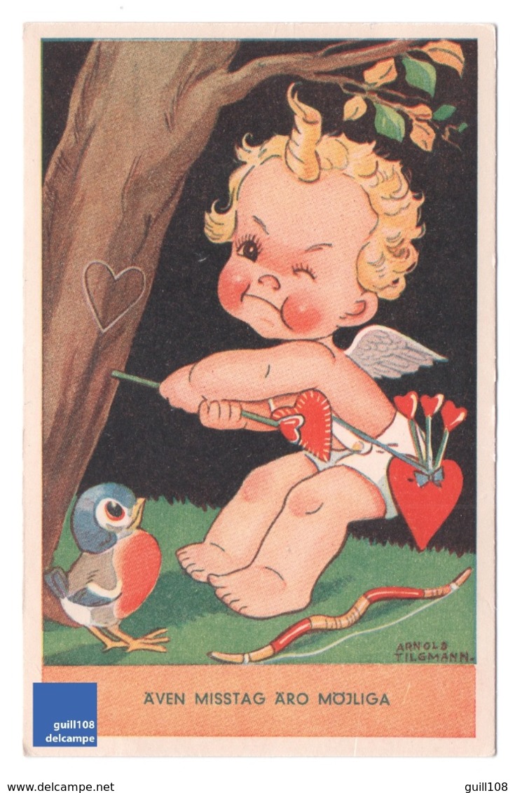 Cupidon 1950 Suède Illustrateur Arnold Tilgmann Cupidon Flèche Amour Tir à L'Arc Coeur Love Cupid Valentine's Day A30-72 - Valentinstag