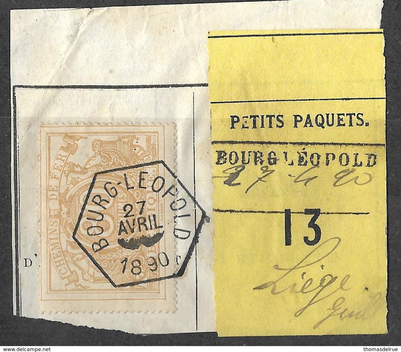 A0.1:BOURG-LEOPOLD:N°12: Hexagon & Oblong:> Liège Guil. Op Fragm. "Lettre De Voiture": 2 Verschillende Stempels. 13 - Used