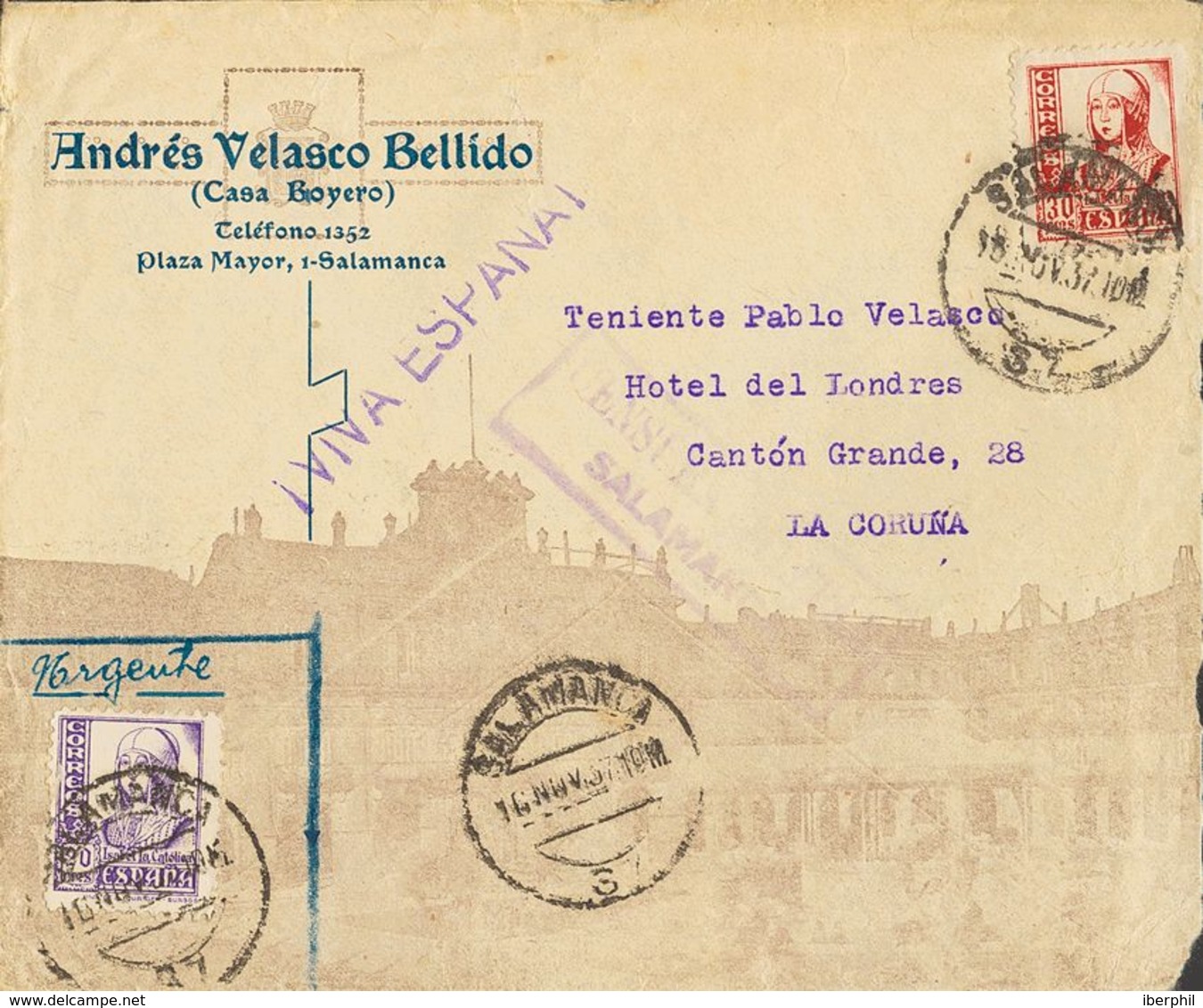 España. Correo Urgente. Correo Urgente. SALAMANCA / 37. MAGNIFICA. - Eilbriefmarken