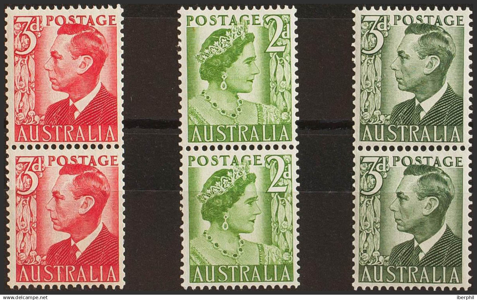 Australia. MNH **Yv 172(2), 173B, 173C. 1950. 2 P Verde Amarillo, 3 P Rojo Y 3 P Verde, En Parejas Procedentes De Bobina - Otros & Sin Clasificación