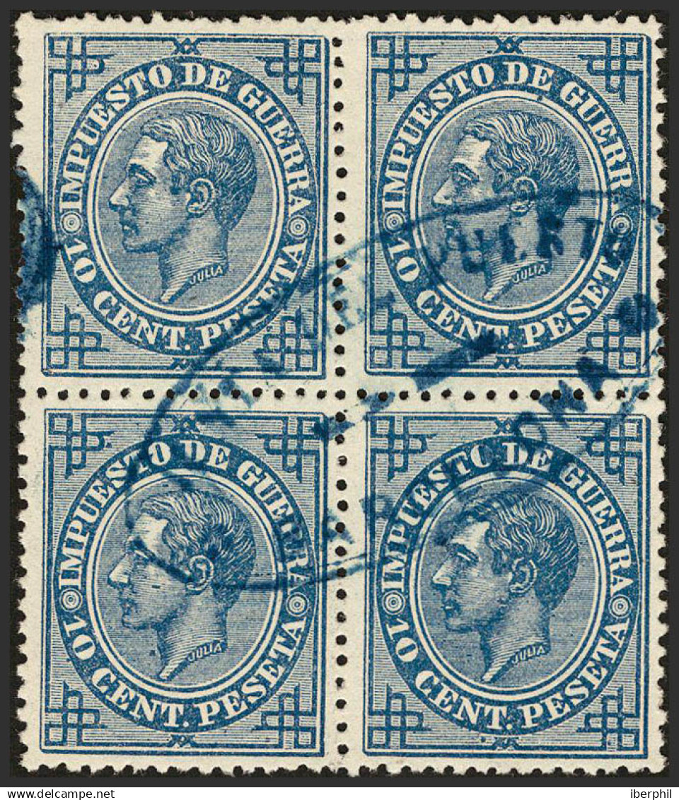 España. Cataluña. Filatelia. º184(4). 1876. 10 Céntimos Azul, Bloque De Cuatro. Matasello Oval JUNTA DEL PUERTO / DE / B - Other & Unclassified