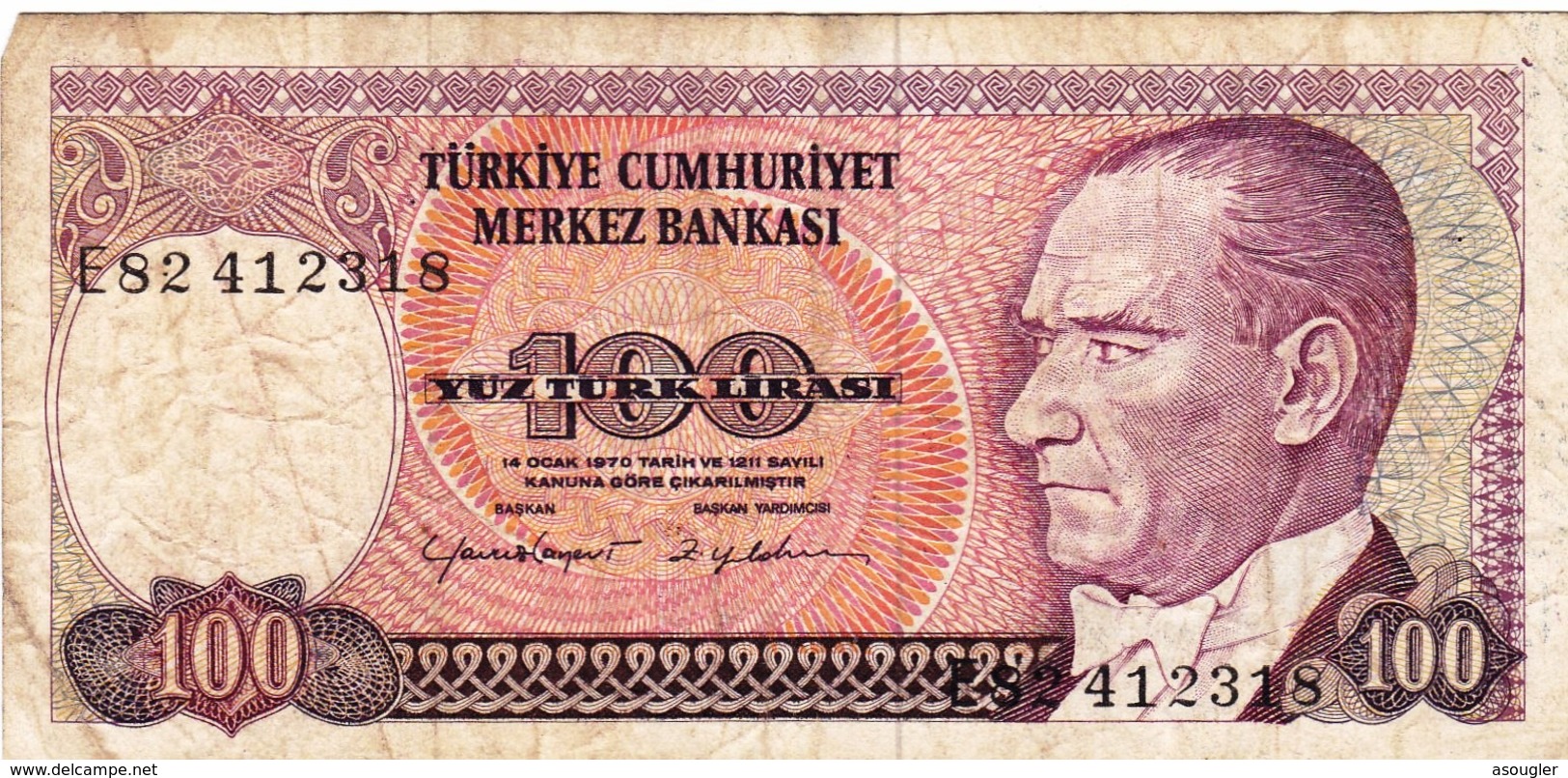 TURKEY 100 LIRA 1970 (1984) F P-194b "free Shipping Via Regular Air Mail (buyer Risk) - Turkey