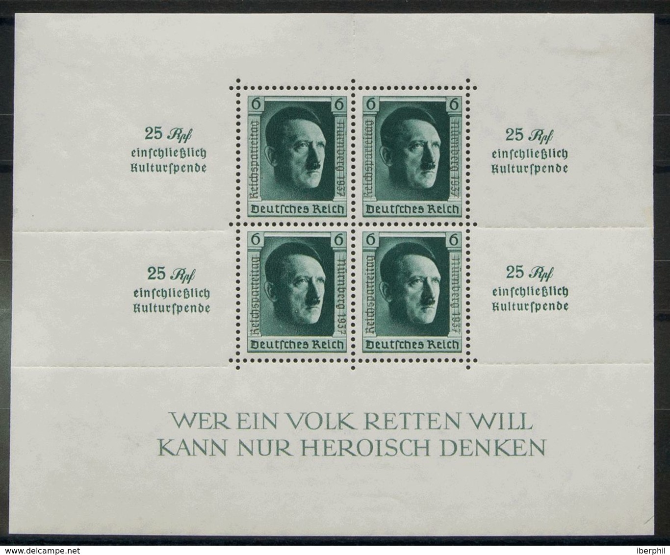 Alemania, Hoja Bloque. MH *Yv 11. 1937. Hoja Bloque (sobrecarga Nurnberg 1937). MAGNIFICA. Edifil 2018: 90 Euros. - Bloques