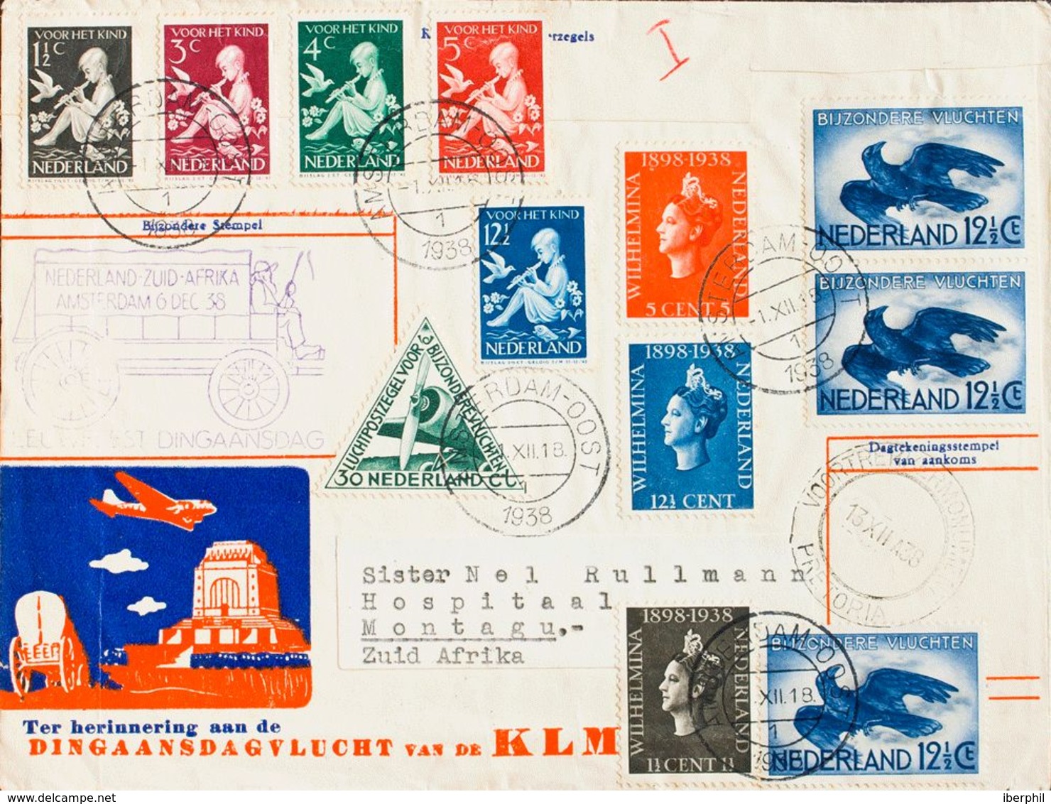 Holanda. Sobre Yv 309/11, 312/16, Aéreo 10,11(3). 1938. Dos Series Completas, 30 Cts Verde Y 12 ½ Cts Azul, Tres Sellos. - ...-1852 Precursores