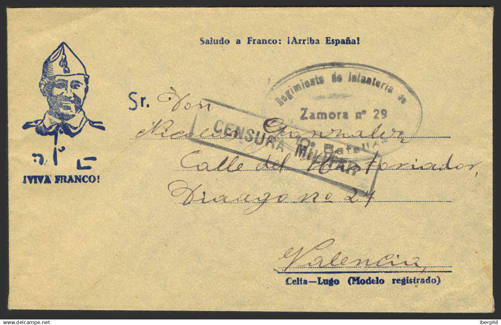 España. Correo / Franquicias Militar. Sobre . 1939. Dirigida A VALENCIA. Marca De Franquicia REGIMIENTO DE 10º BATALLON - Franchigia Militare