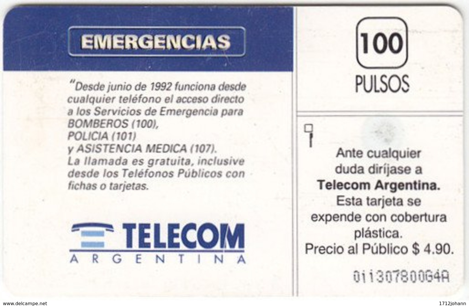 ARGENTINIA A-044 Chip Telecom - Communication, Rescue - Used - Argentine