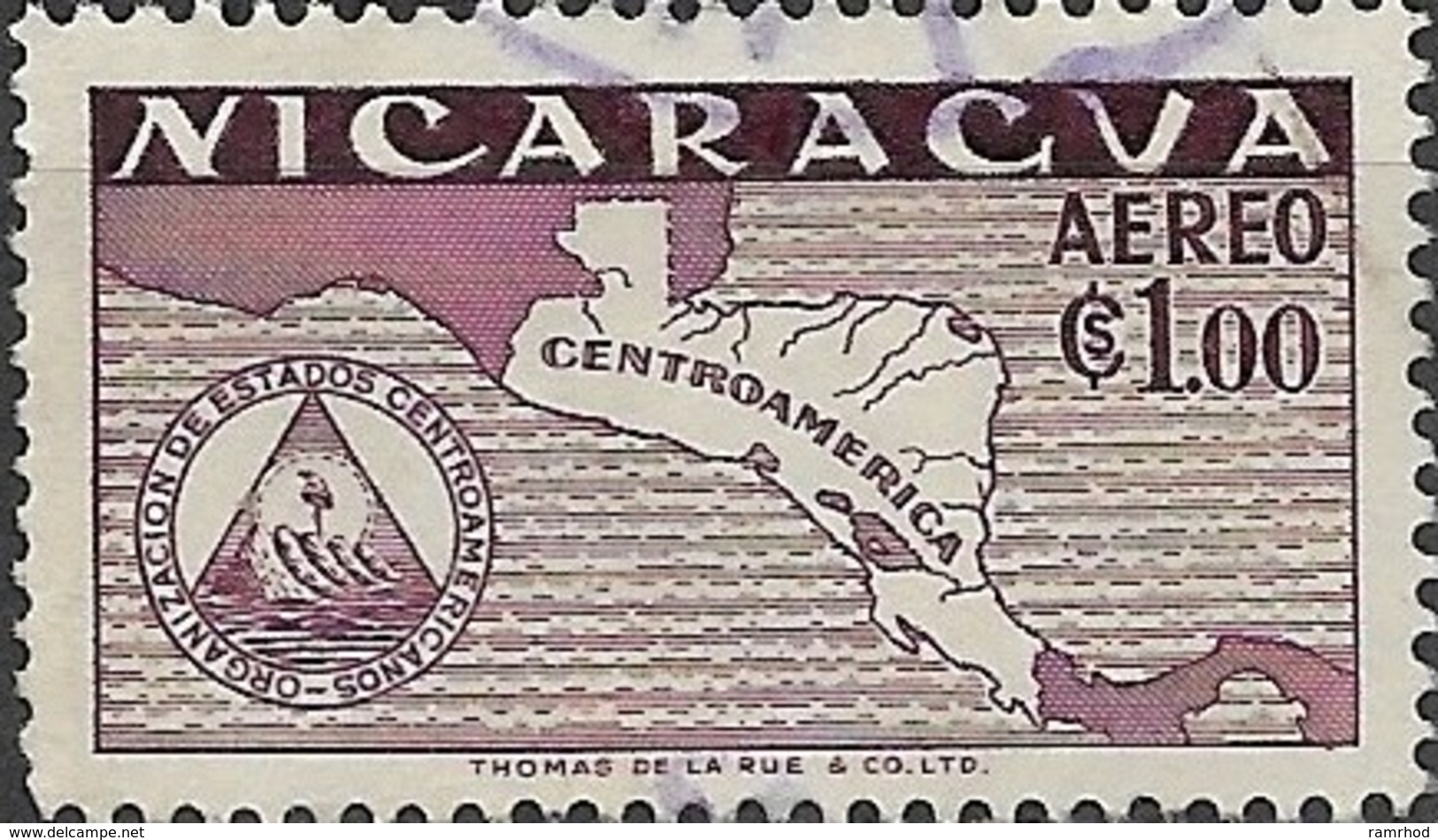 NICARAGUA 1953 Foundation Of Organisation Of Central American States -  1cor. Map Of Central America FU - Nicaragua